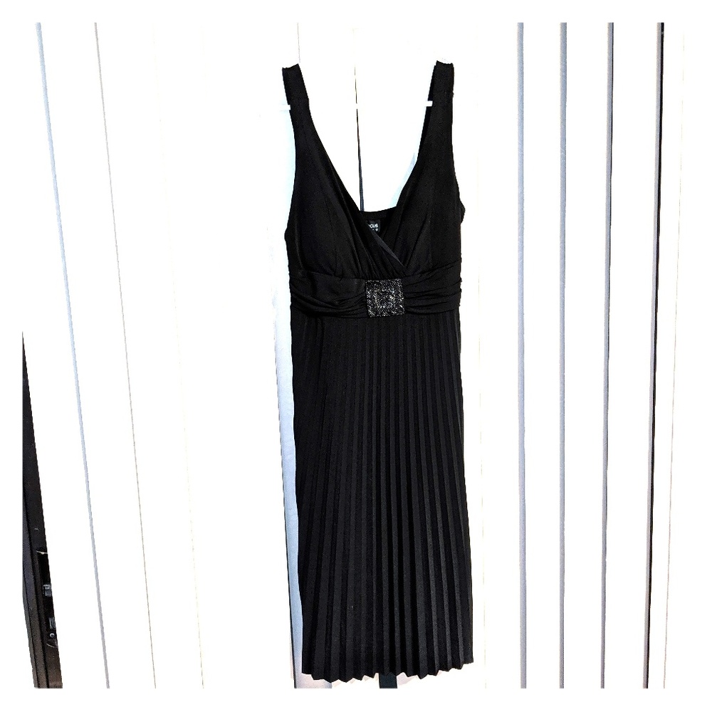 Enfocus Black Pleated Beaded Classy Mini Dress
